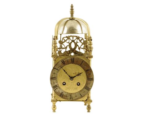 A reproduction lantern clock, drum movement with lever platform signed Japy Freres, no. 69318, in a case of typical form with