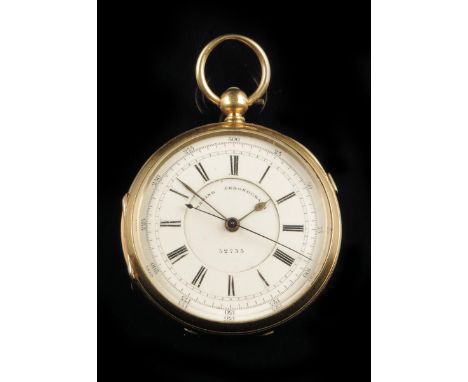 An 18ct gold centre seconds lever watch, white enamel dial signed Marine Chronograph, 52735, in a plain case with cartouche a