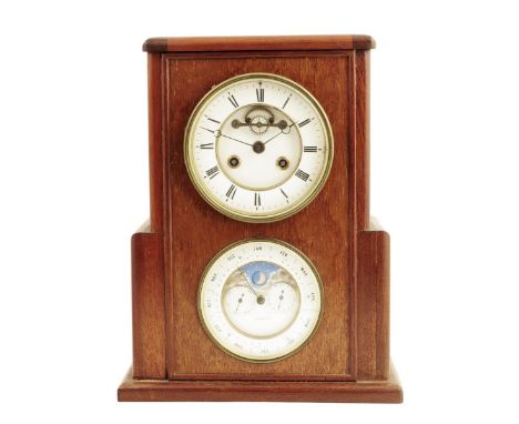 A perpetual calendar mantel clock, the movement numbered 11360 with visible Brocot escapement, numbered pendulum, the calenda