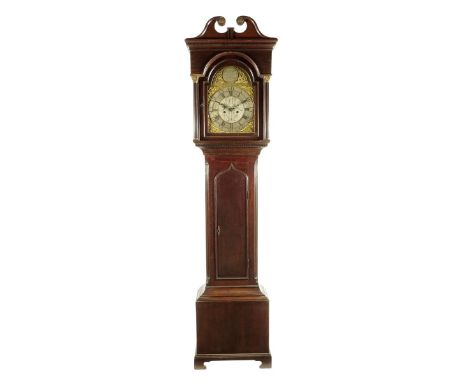 An eight day oak longcase clock, the 12 inch dial signed Lawrie, Carlisle in the foliate engraved silvered centre, date apert
