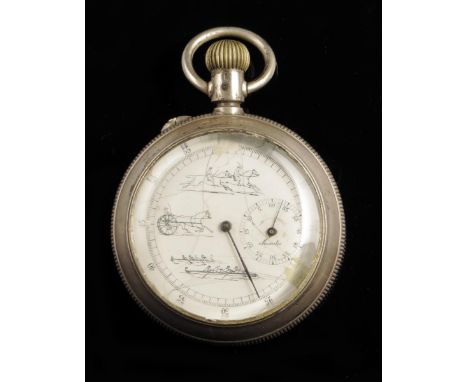 An unusual Swiss silver double dialled chronograph watch, the front white enamel dial with subsidiary seconds, the back with 