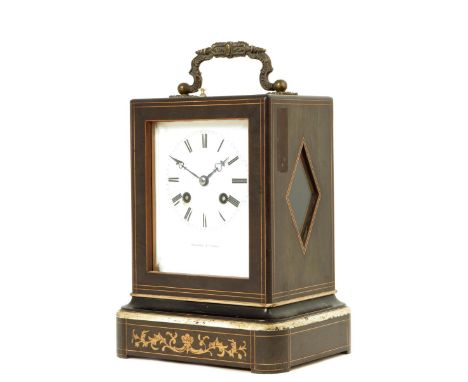 A French ebonised mantel clock, white enamel dial signed Thomas a Paris, the countwheel striking movement also signed and num