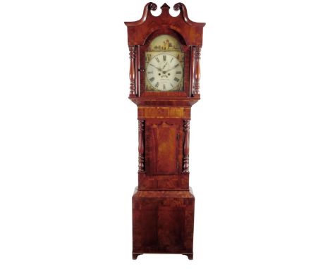 An eight day mahogany longcase clock, the 13 inch painted dial signed D. Thomas, Hafod, Swansea, the spandrels and arch paint