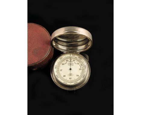 A silver pocket aneroid barometer, the silvered dial signed Lennie, Edinburgh, rotating altitude scale, in a compact-type cas