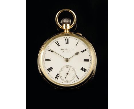 An 18ct gold keyless lever watch, white enamel dial signed J. W. Benson, London, three-quarter plate movement fully signed Th