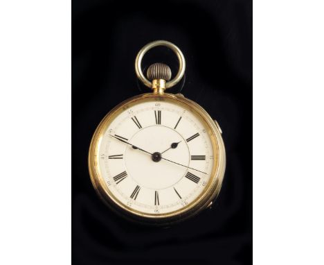 An 18ct gold centre seconds keyless lever watch, white enamel dial, unsigned three-quarter plate movement numbered 9036, the 