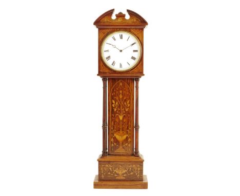 &lambda; A miniature inlaid rosewood longcase clock, French drum movement stamped E.G.L. with vertical lever escapement, whit