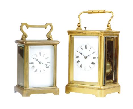 A five minute repeating carriage clock, white enamel dial, movement stamped R &amp; Co, (Richard &amp; Cie), Paris, lever pla