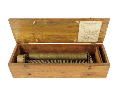 A Swiss walnut cased musical box, the 25.5 centimetre pinned cylinder with single comb on brass bedplate numbered 5041, key w