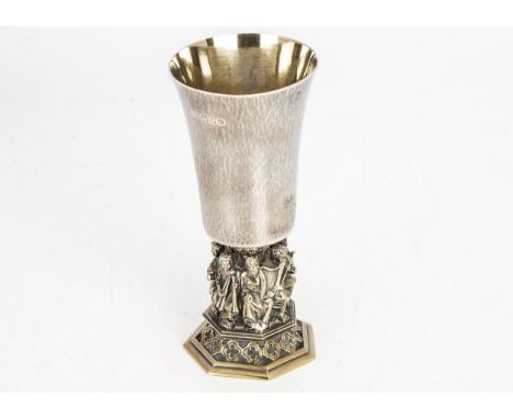 A 1980s limited edition silver commemorative goblet by Hector Miller for Aurum, 16.5cm high and 10.4 ozt, celebrating the com