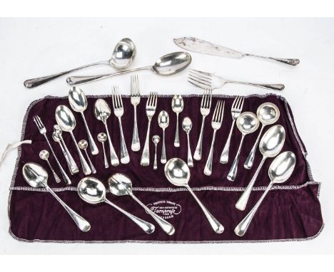 A good George V silver canteen of cutlery for twelve by Walker &amp; Hall, approx 149 ozt, with twelve dinner and dessert for