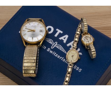 A Rotary 9ct gold lady's wristwatch, 15g, with box and two spare links, 1.2g, together with an Avia Olympic watch and an Enic