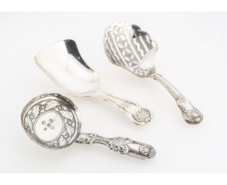 Three George III period silver tea caddy spoons, various designs, all assayed in Birmingham, AF (3) 