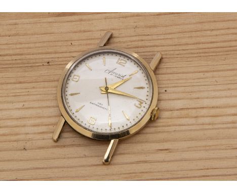 A 1960s 9ct gold cased Accurist manual wind wristwatch head, 32mm, appears to run, 20.2g 