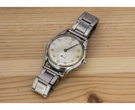 A vintage Tudor chromed wristwatch, 34mm, appears to run, rear cover marked 638122 and 802, on later stainless steel bracelet