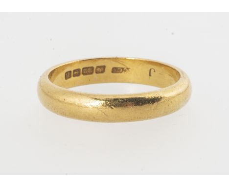A 22ct gold wedding band,  D shape, 4.3 mm wide, ring size U, 8.1g 