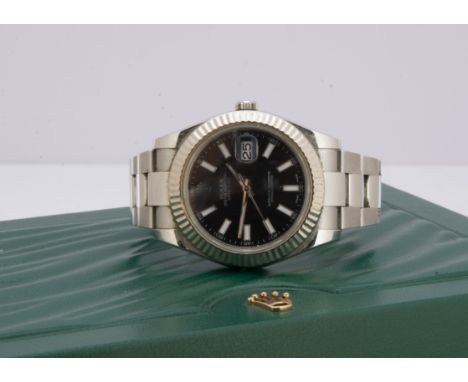 A modern Rolex Oyster Perpetual Datejust stainless steel wristwatch, 41mm, ref. 116334, black dial with batons and date apert