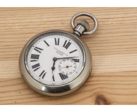 A WWII period Military Issue open faced pocket watch, 58mm case, enamel dial with roman numerals and subsidiary seconds dial,