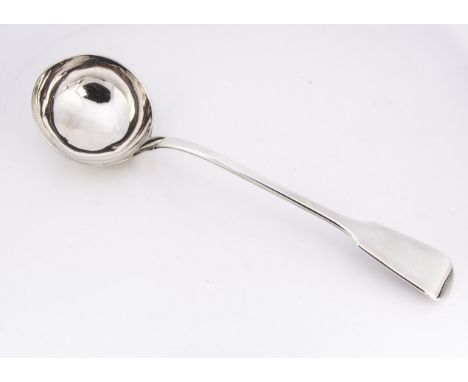 A George IV silver soup ladle by William Eley, 33.5cm and 8.6 ozt, fiddle pattern London 1822 