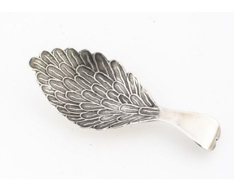 A George III period silver tea caddy spoon by WP, 8cm long and 7.7g, in the form of a leaf with heart shaped terminal, Birmin