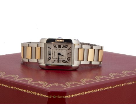 A modern Cartier Tank Anglaise stainless steel lady's wristwatch, 29mm rectangular case, silver dial with roman numerals, cro