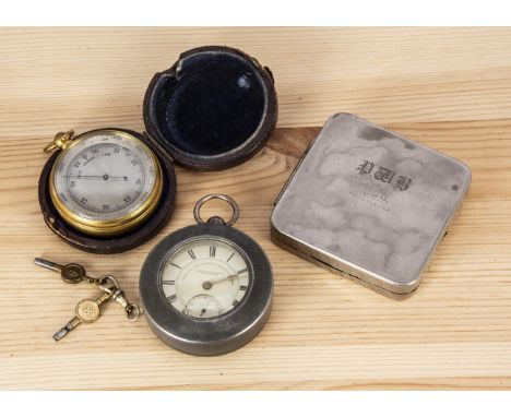 A Victorian silver open faced pocket watch from Fattorini &amp; Sons, together with a pocket barometer in case, and a Fowler'