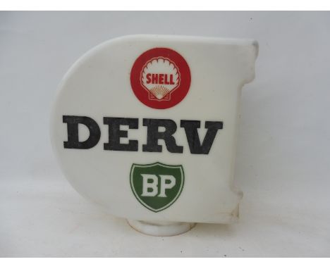 A very rare Shell BP Derv 'D' shaped glass petrol pump globe by Webbs, smashed to one end.