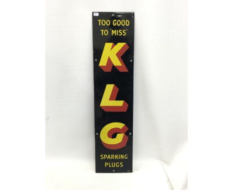 A KLG Sparking Plugs narrow enamel sign in good condition.