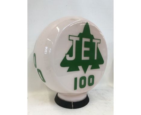 A rare Jet 100 glass petrol pump globe with a pink tint to the glass, one chip to the neck. 