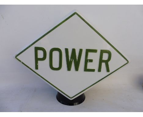 A Power lozenge shaped plastic petrol pump globe with raised lettering, in good condition.