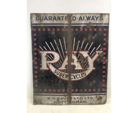 An unusual Ray Super Cycles rectangular enamel sign, 30 x 36". 