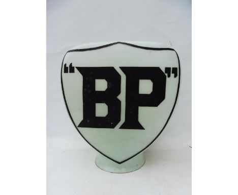 A very rare and early BP shield shaped glass petrol pump globe, in excellent original condition, stamped with reg. no. to the