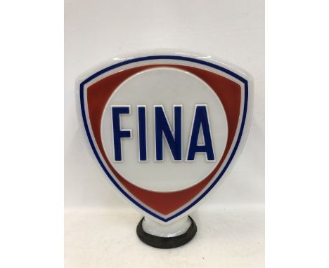 A Fina glass petrol pump globe with raised lettering, in excellent condition.