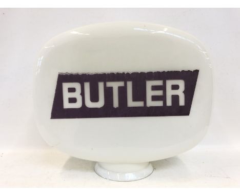 A Butler glass petrol pump globe by Hailware, very minor nicks to the neck.