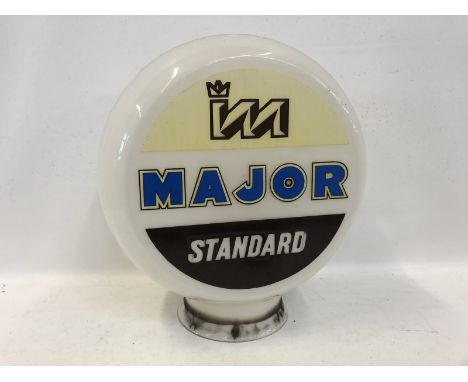 A Major Standard glass petrol pump globe by Hailware, in good condition except slight fading to the yellow.