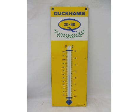 A Duckhams 20-50 Motor Oil enamel thermometer by Burnham of London, 13 x 36". 