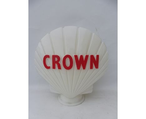 A rare Crown glass petrol pump globe by Hailware, chip to neck, pieces present otherwise in excellent condition. 