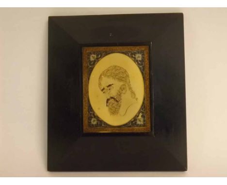 Mogul School, mixed media on mica bearing initials SF, Portrait of a man's head, 10 x 8cms