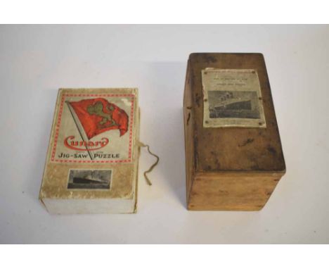 Boxed Chad Valley Cunard White Star line jigsaw puzzle, together with a further pine boxed jigsaw puzzle, number 2167 of the 