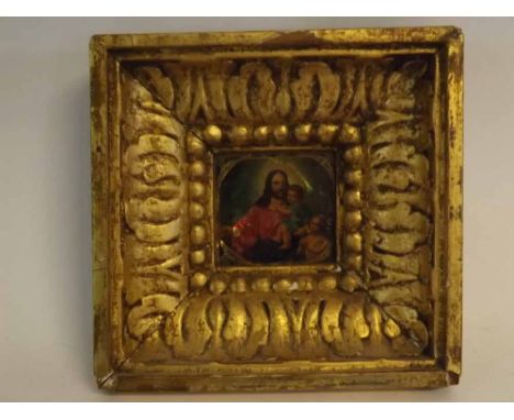 18th/19th century carved frame, currently containing a religious print, 6 x 7cms  