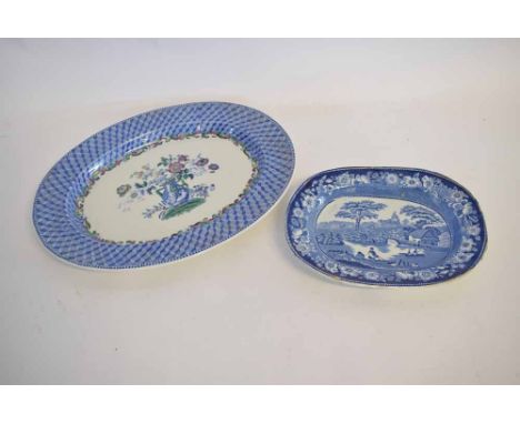 19th century wild rose blue printed small platter, together with a further Copeland Spode Portland vase oval tureen, with blu