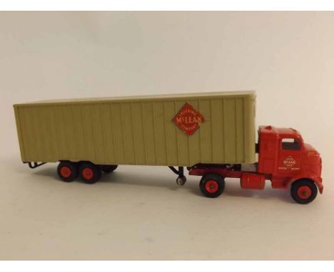 Boxed Dinky Toy 948 McLean tractor trailer with red cab and grey plastic trailer 