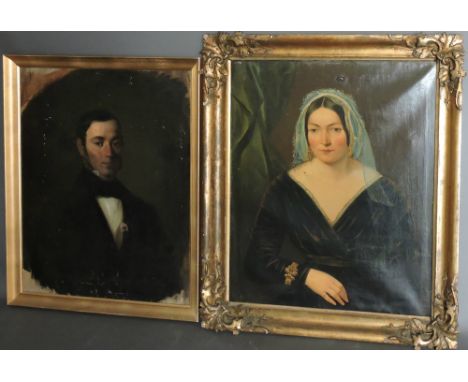 19th century Continental school, Portrait of a Woman, wearing a white cap with a blue ribbon, oil on canvas, 77cm x 64cm, tog