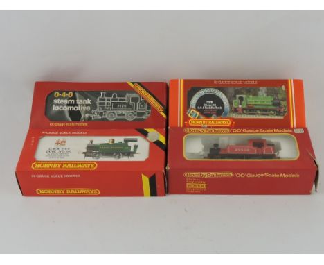 Hornby Dublo G.W.R. tank engine No. 101 0-4-0, together with a G.N.R. 0-6-0 saddle tank engine, a 0-4-0 tank engine and anoth