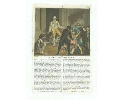 17th Old Print Antique Original Color Gravure Death Of Coligny Gaspard Ii Colign, Engraving - paper, Print, 1788 year, Author