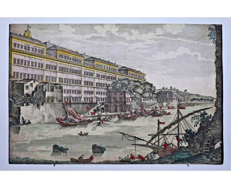 17th Old Gravure Print Art Engraving Color View of Tiber River Italy Vatican, Engraving - paper, Print, 1788 year, Size 42x28