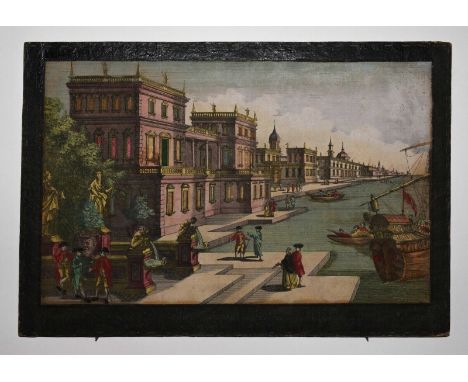 17th Old Art Print Gravure Engraving Color The Plaz And Pallast With Statues, Engraving - paper, Print, 1788 year, Size 42x29