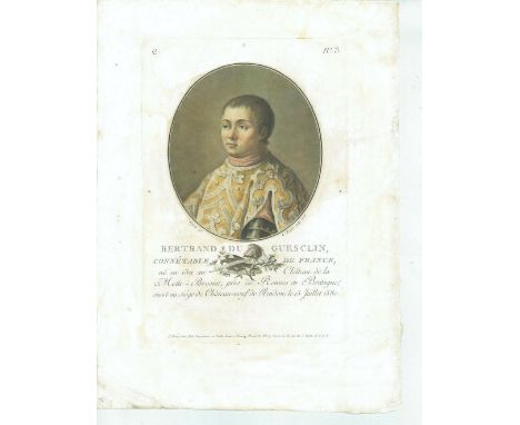 Old Print Antique Original Color Gravure France Portrait Bertand Du Guesclin, Engraving - paper, Print, 1786 year, Author - A