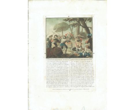17th Old Print Antique Original Color Gravure Gaston De Foix Battle Of Ravenna, Engraving - paper, Print, 1788 year, Author -