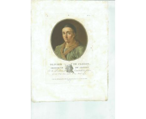 17t Old Print Antique Original Color Gravure Olivier De Clisson France 1336-1407, Engraving - paper, Print, 1788 year, Author